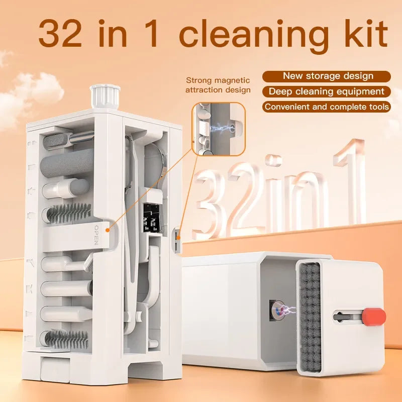 20-in-1/32-in-1 Multi Cleaning Kit Keyboard Brush Earphones Pen Screen Spray Keycap Puller Set for Phone Laptop Airpods Computer