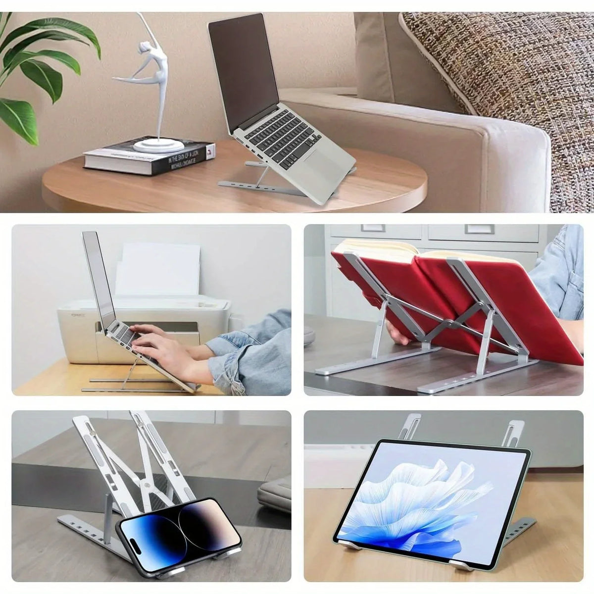 MaxTech Adjustable Aluminum Laptop Stand — 6-Level Height, Foldable