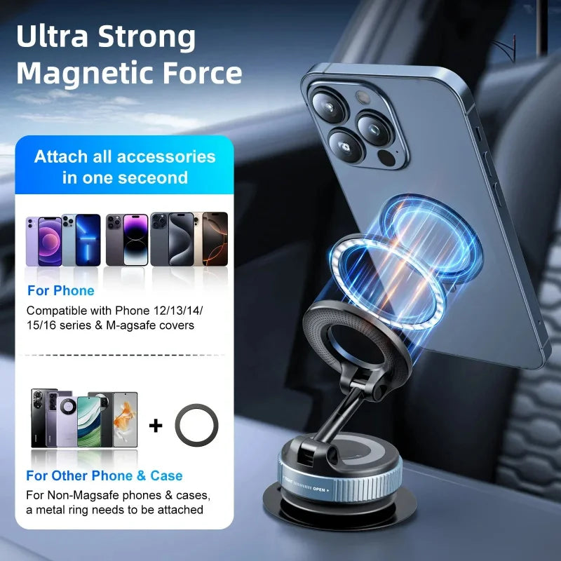 Magnetic Phone Holder 360° Rotatable  Phone Holder |  Foldable Design, Vacuum Suction Cup | Perfect for Car Dashboard