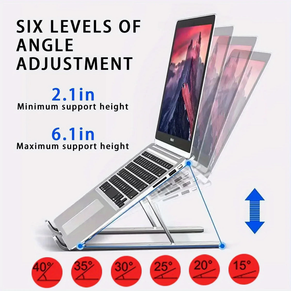 MaxTech Adjustable Aluminum Laptop Stand — 6-Level Height, Foldable