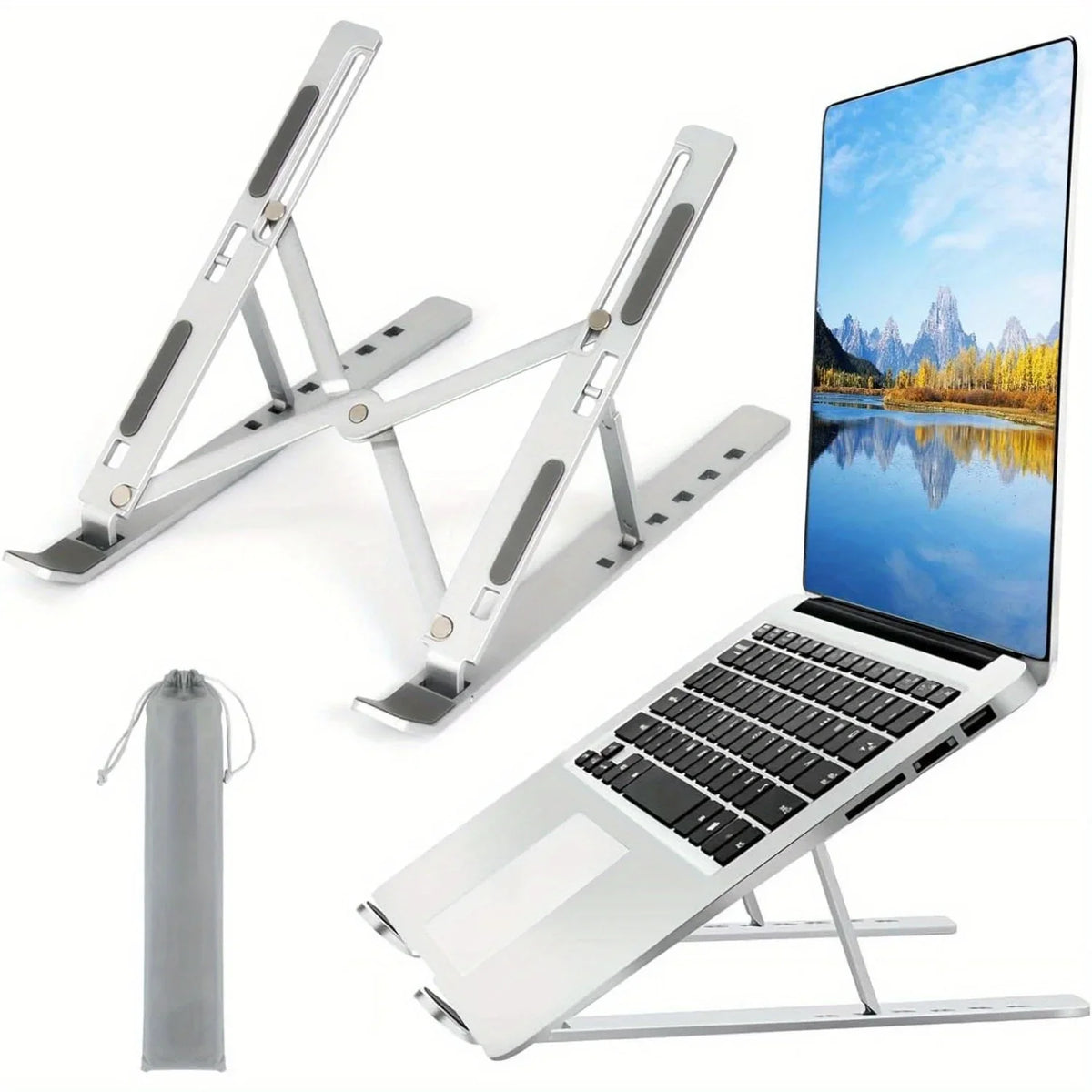 MaxTech Adjustable Aluminum Laptop Stand — 6-Level Height, Foldable