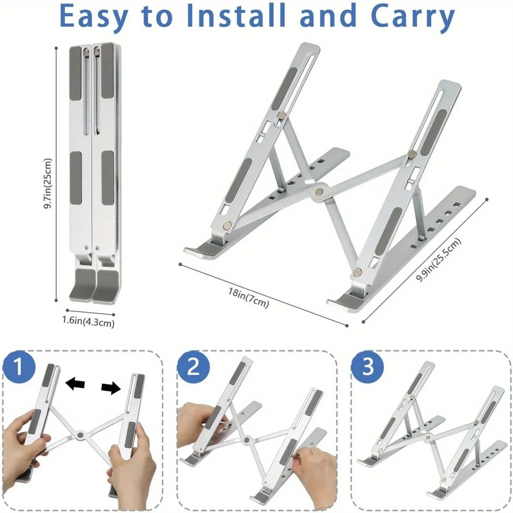 MaxTech Adjustable Aluminum Laptop Stand — 6-Level Height, Foldable
