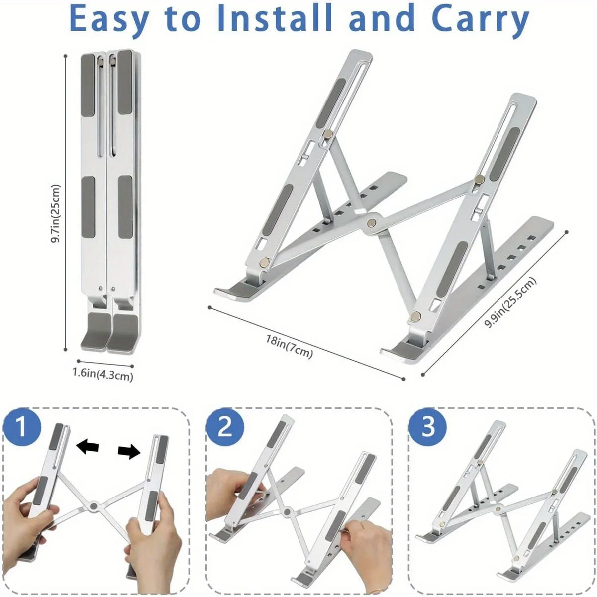 MaxTech Adjustable Aluminum Laptop Stand — 6-Level Height, Foldable