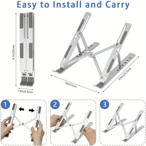 MaxTech Adjustable Aluminum Laptop Stand — 6-Level Height, Foldable